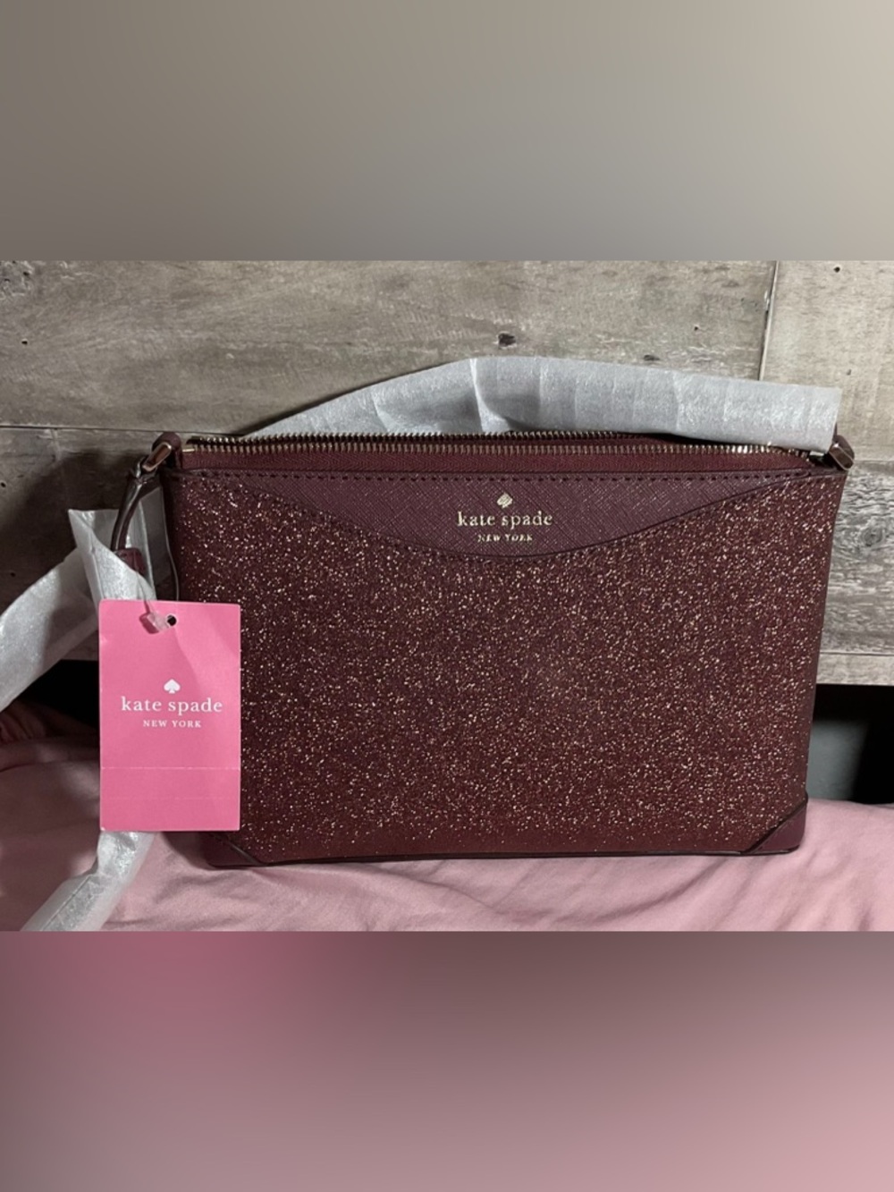 kate spade Glitter Zip Wristlet in Sparkling Burgundy